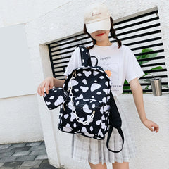 Nylon Backpack Girls Cow Letter Print School Book Bags Daily Travel Rucksack