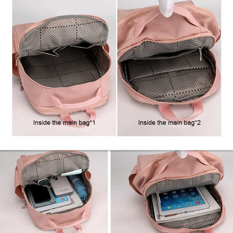 Nylon Backpack Women's Large-Capacity Travel Rucksack Water-Repellent Schoolbag