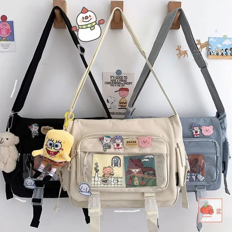 Nylon Crossbody Messenger Bag for Women School College - Black