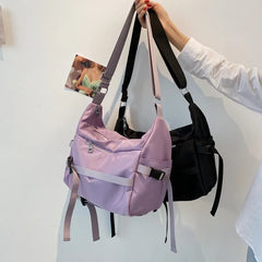 Purple Nylon Crossbody Bag for Women Large Capacity Handbag