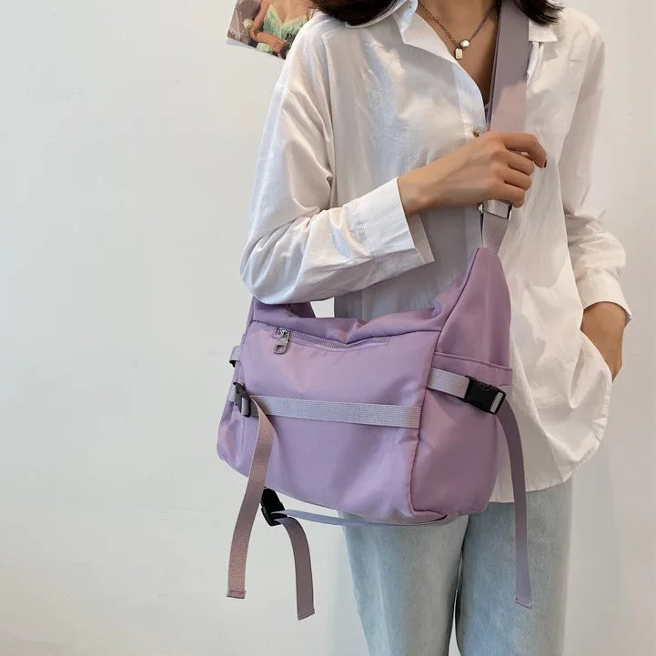 Purple Nylon Crossbody Bag for Women Large Capacity Handbag