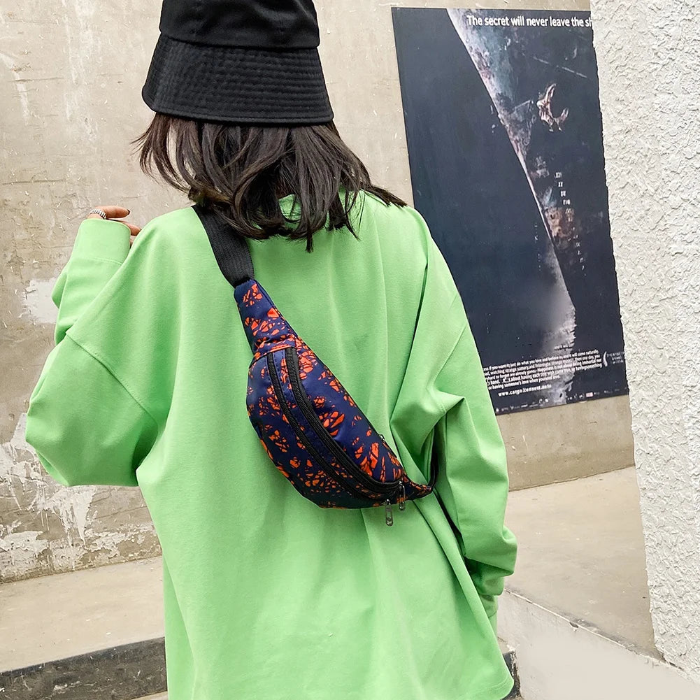 Nylon Fanny Pack Women Phone Daily Chest Waist Printed Waist Bag