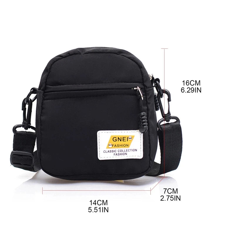 Nylon Messenger Bag Solid Crossbody Purse Zipper Satchel for Women