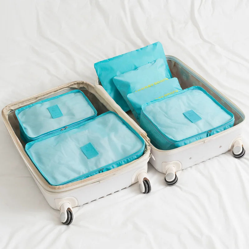 6-Piece Nylon Packing Cube Travel Bag Set, Large Capacity, Unisex