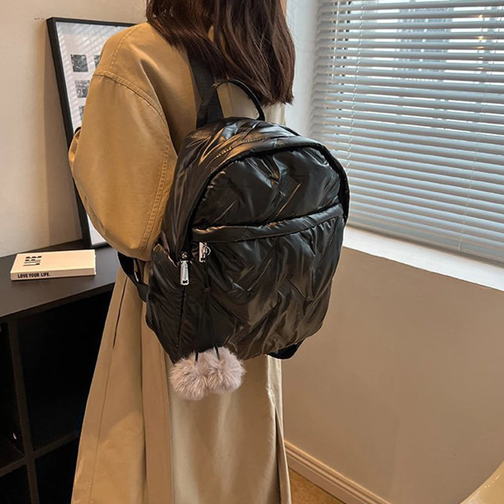 Nylon Padded Women Backpack Down Padded Travel Backpack