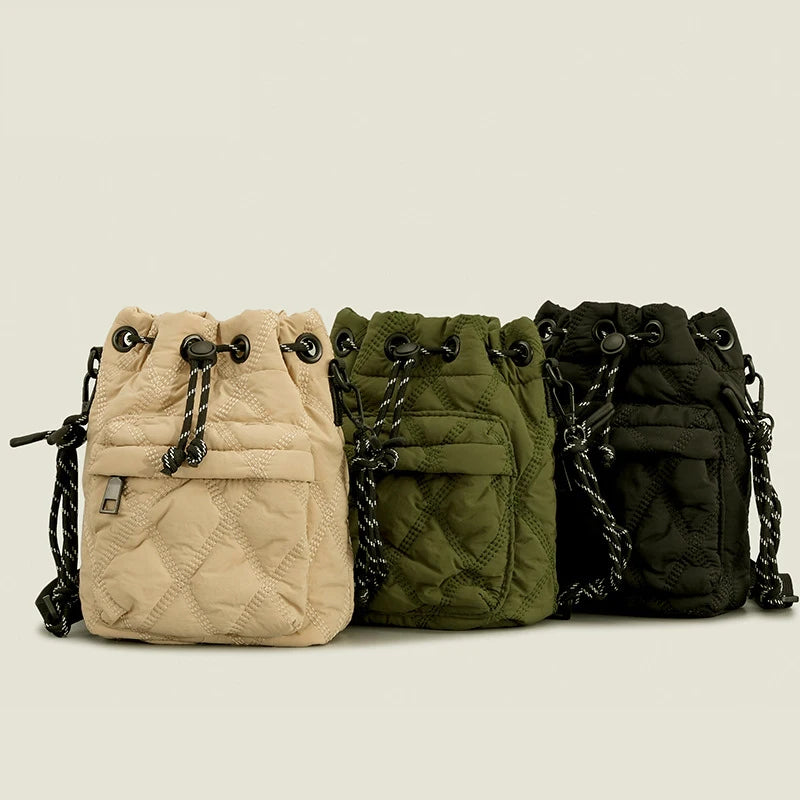 Nylon Padded Shoulder Bags Quilted Crossbody Bucket Bag Small Tote Female Purses