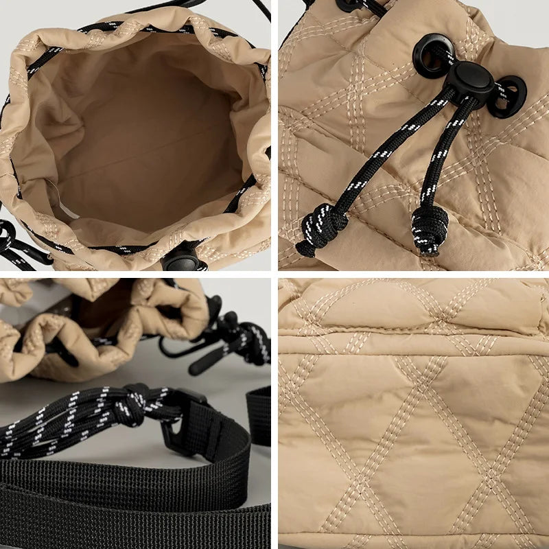 Nylon Padded Shoulder Bags Quilted Crossbody Bucket Bag Small Tote Female Purses