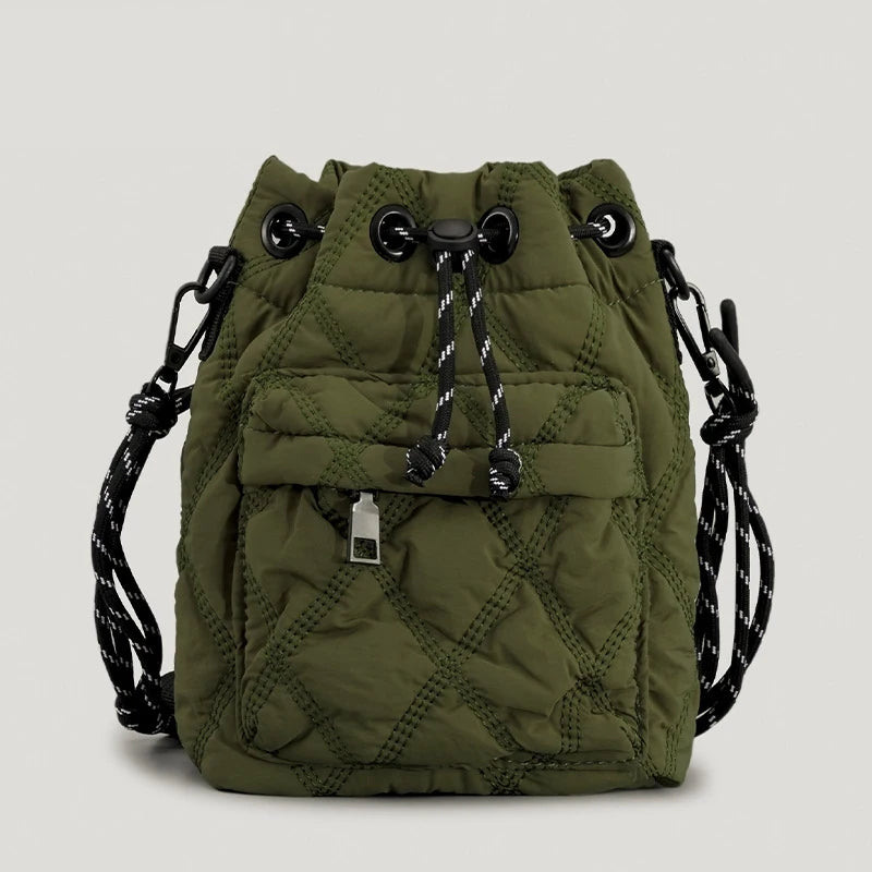 Nylon Padded Shoulder Bags Quilted Crossbody Bucket Bag Small Tote Female Purses