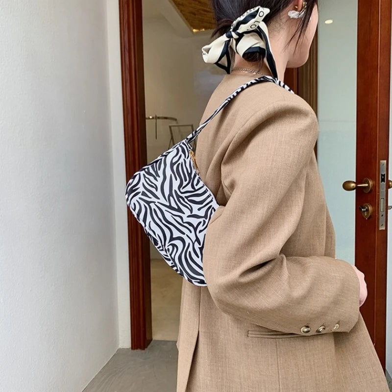 Nylon Plaid Leopard Print Casual Shoulder Bag for Women Girls