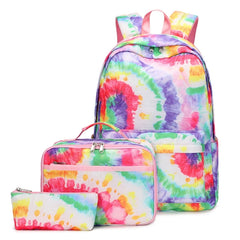 Nylon Tie Dye School Backpack w/ Lunch Tote Pencil Bag for Girls Boys