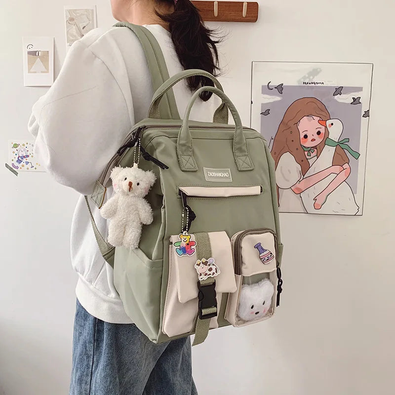 Nylon School Bags for Girls Laptop Backpack Women Travel Shoulder
