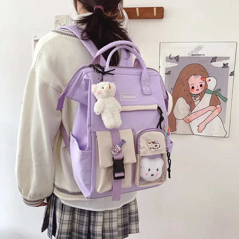 Nylon School Bags for Girls Laptop Backpack Women Travel Shoulder