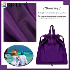 Nylon Shoulder Backpack Wet Dry Gym Yoga Bag Drawstring Lightweight