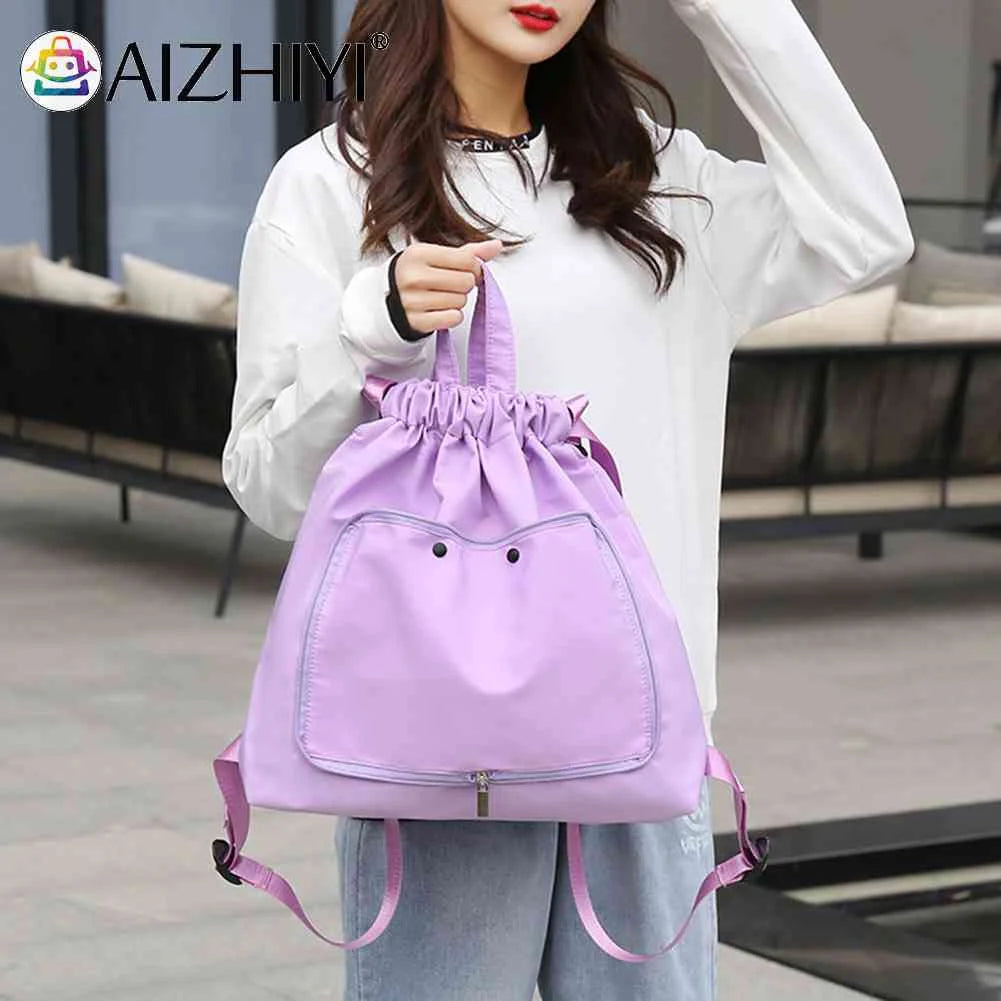 Nylon Shoulder Backpack Wet Dry Gym Yoga Bag Drawstring Lightweight