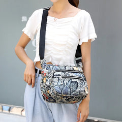 Waterproof Nylon Shoulder Bag Floral Travel Purse Multi-pocket Zipper Messenger