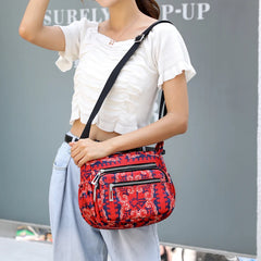 Waterproof Nylon Shoulder Bag Floral Travel Purse Multi-pocket Zipper Messenger