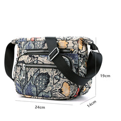 Waterproof Nylon Shoulder Bag Floral Travel Purse Multi-pocket Zipper Messenger