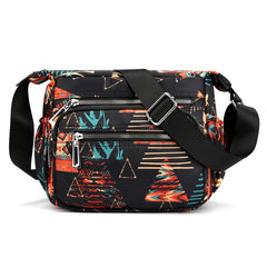 Waterproof Nylon Shoulder Bag Floral Travel Purse Multi-pocket Zipper Messenger