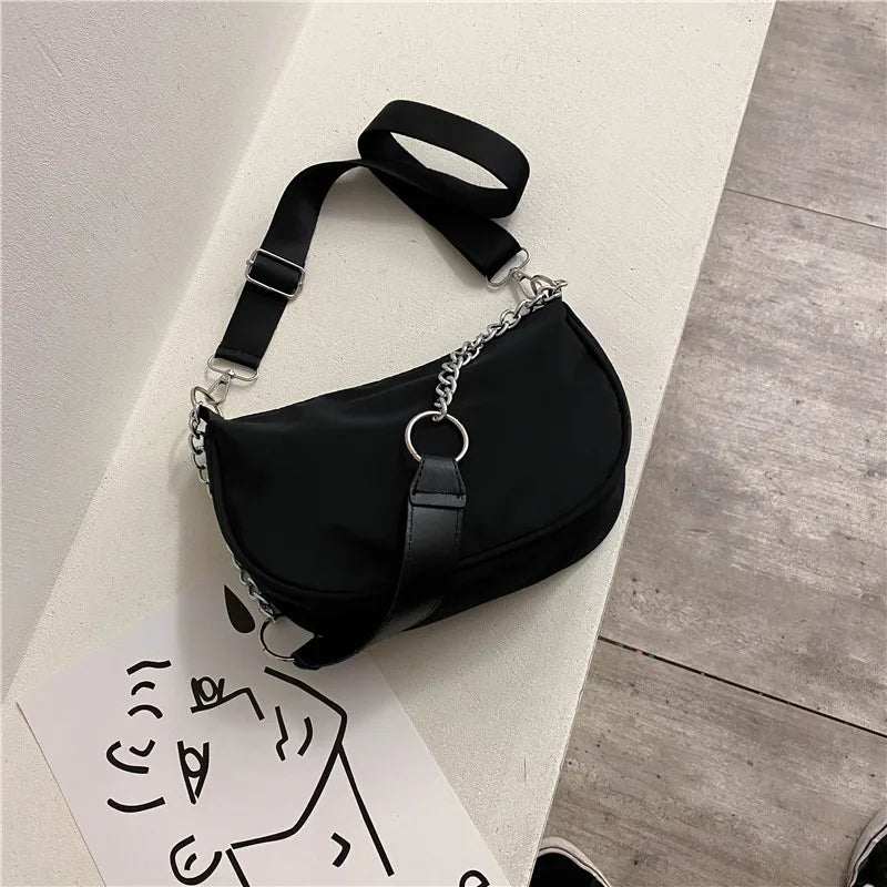 Retro Nylon Shoulder Bag Women Chain Underarm Purse Handbag