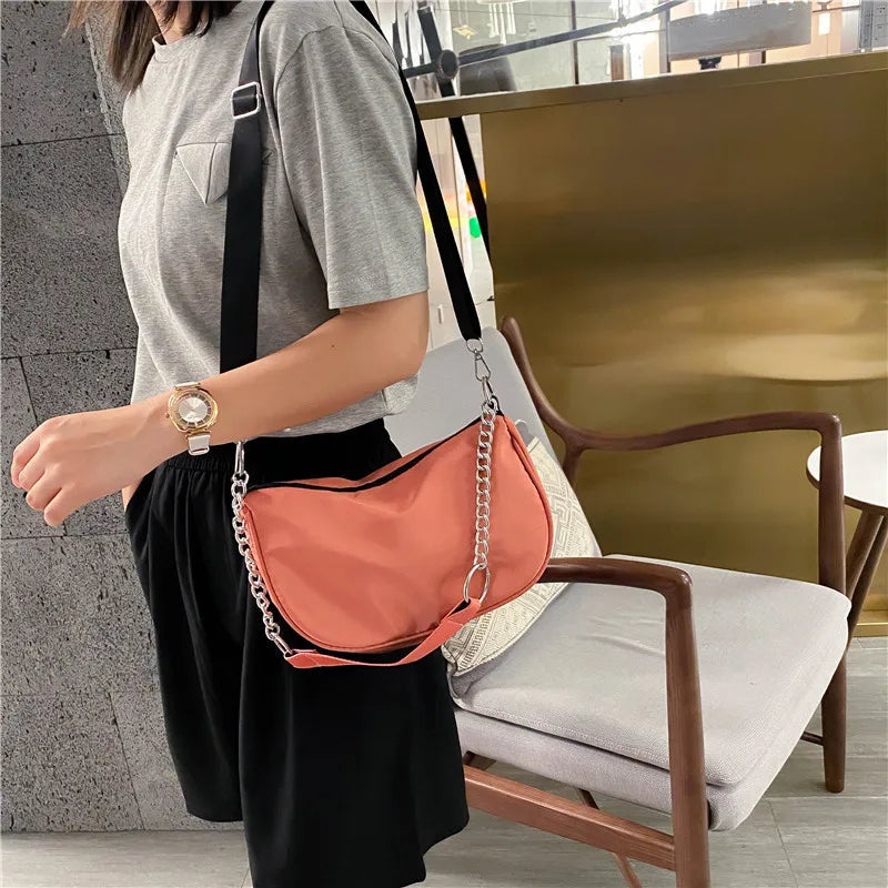Retro Nylon Shoulder Bag Women Chain Underarm Purse Handbag