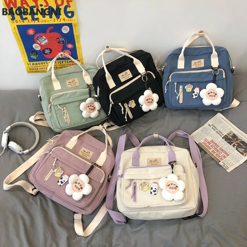 Pink Nylon School Bags for Teenage Girls Women Backpacks