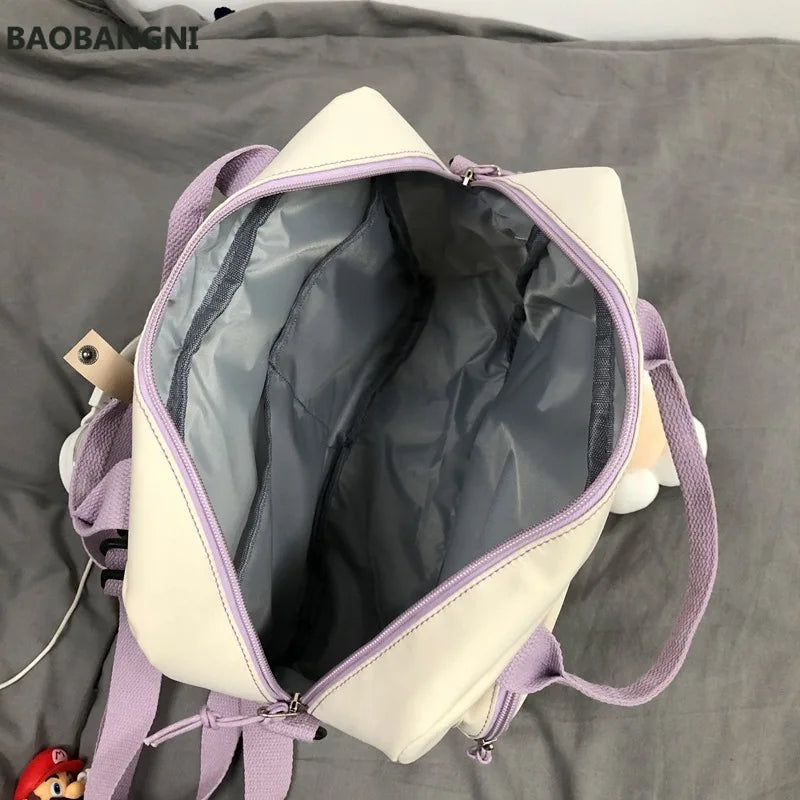 Pink Nylon School Bags for Teenage Girls Women Backpacks
