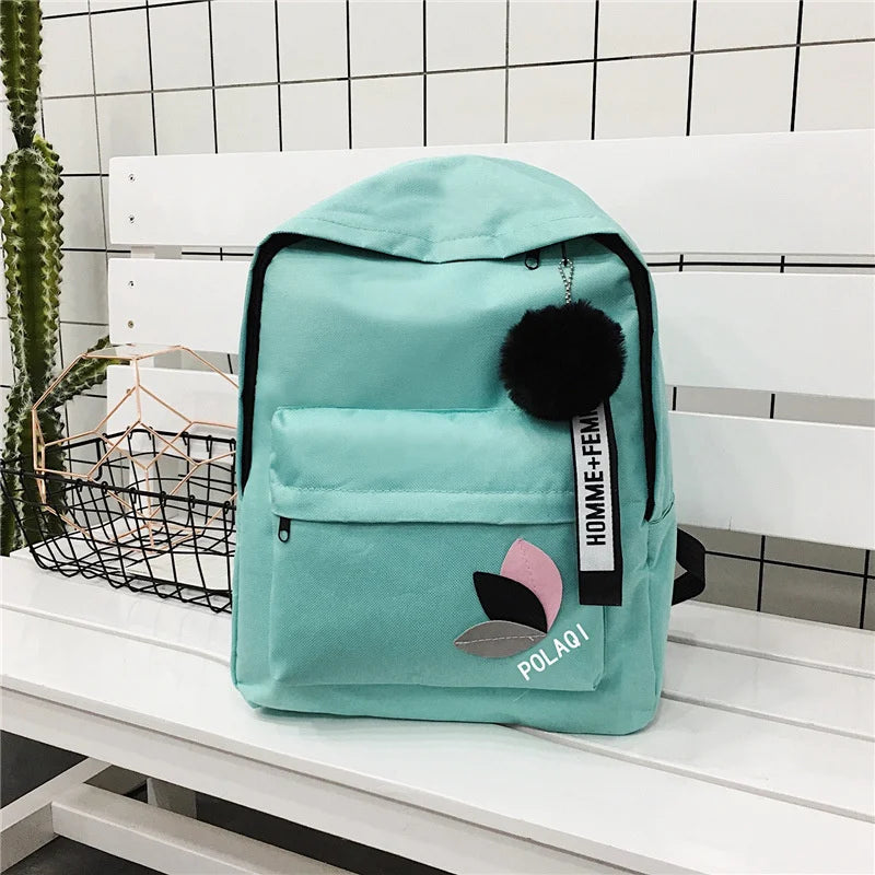 Small Fresh Leaf Print Schoolbag for Women, Nylon Student Backpack