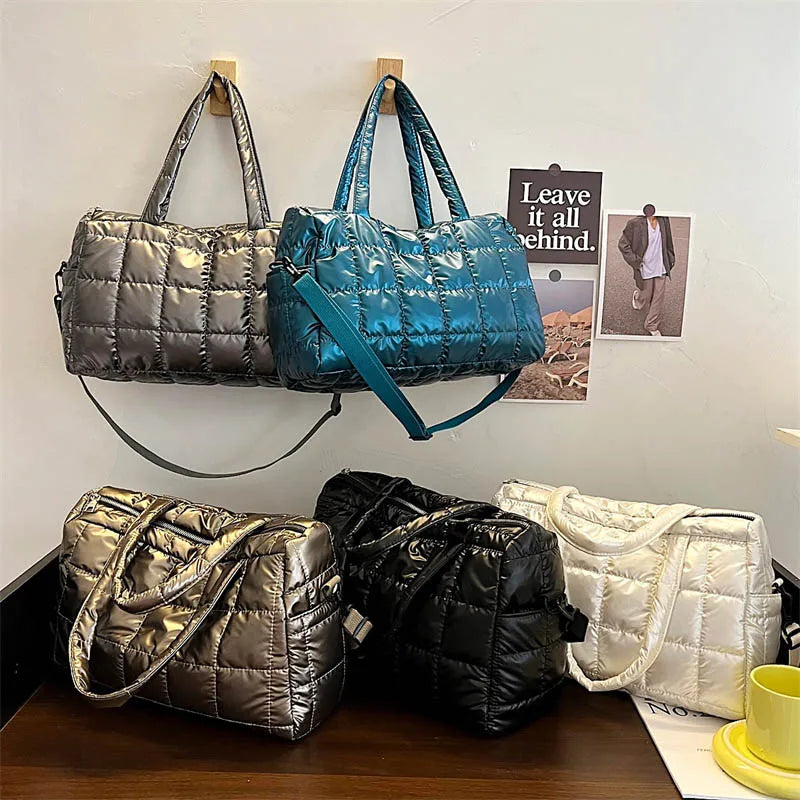 Nylon Bucket Shoulder Messenger Bag Women Winter Down Fabric