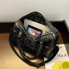 Nylon Bucket Shoulder Messenger Bag Women Winter Down Fabric