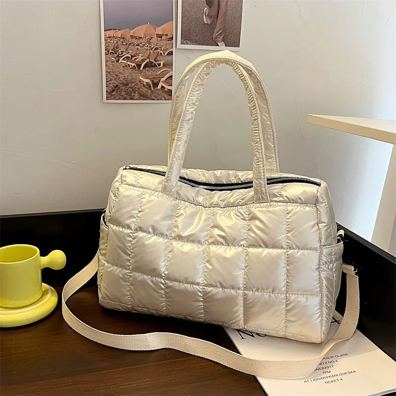 Nylon Bucket Shoulder Messenger Bag Women Winter Down Fabric