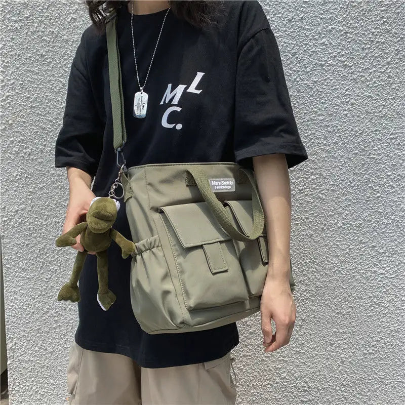 Nylon Waterproof Canvas Crossbody Handbag for Women Men Girls School Tote Bag