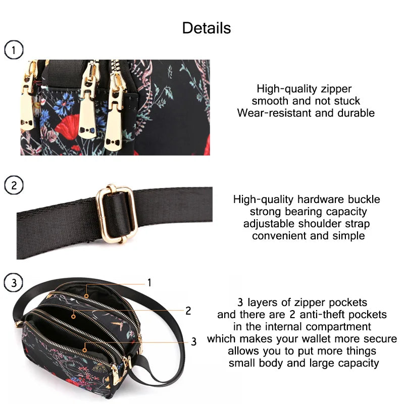 Nylon Waterproof Shoulder Bag Women Handbag Print Messenger Bag