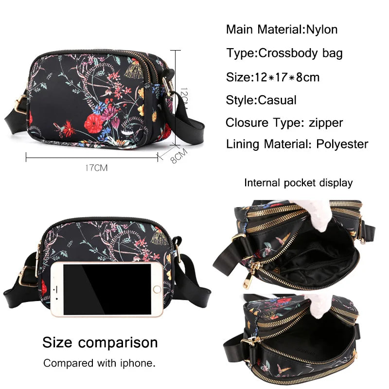 Nylon Waterproof Shoulder Bag Women Handbag Print Messenger Bag