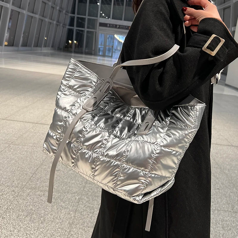 Waterproof Large Capacity Tote Bag Soft Down Cotton Crossbody Shoulder Bag