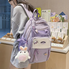 Nylon Waterproof Women Backpack College Style Pure Schoolbag For Teenage Girls