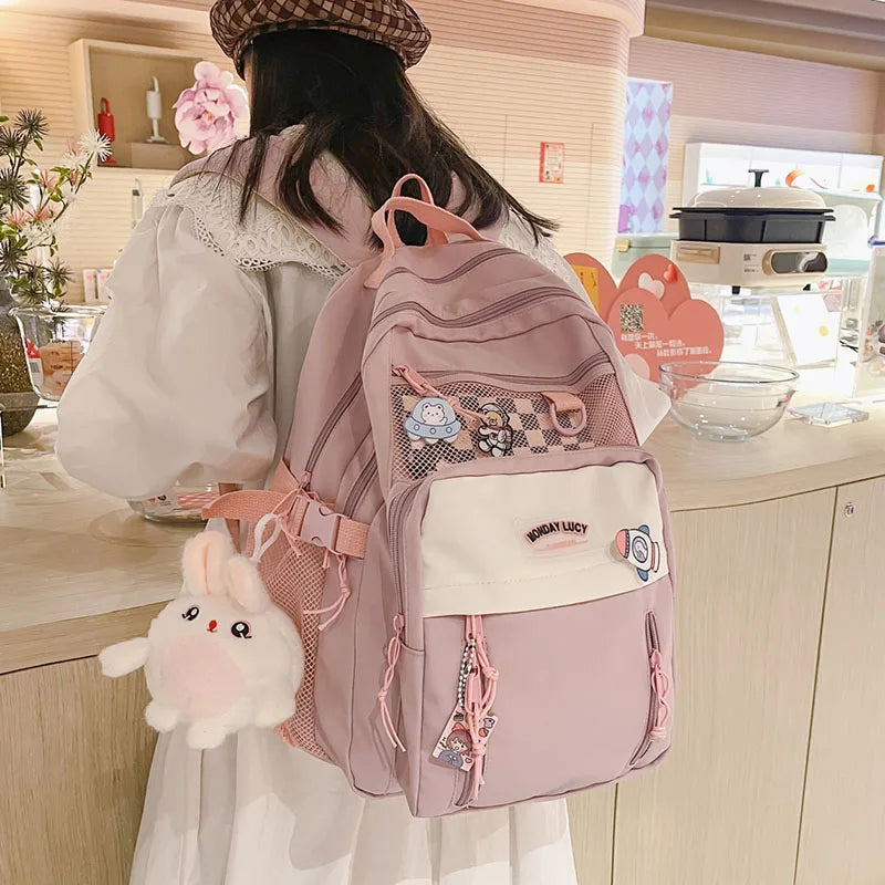 Nylon Waterproof Women Backpack College Style Pure Schoolbag For Teenage Girls