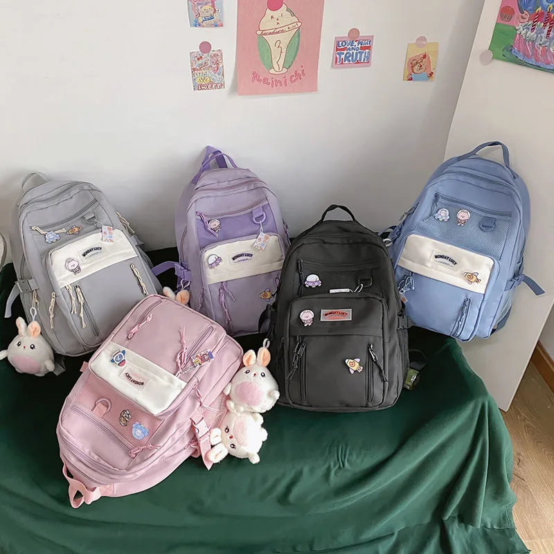 Nylon Waterproof Women Backpack College Style Pure Schoolbag For Teenage Girls