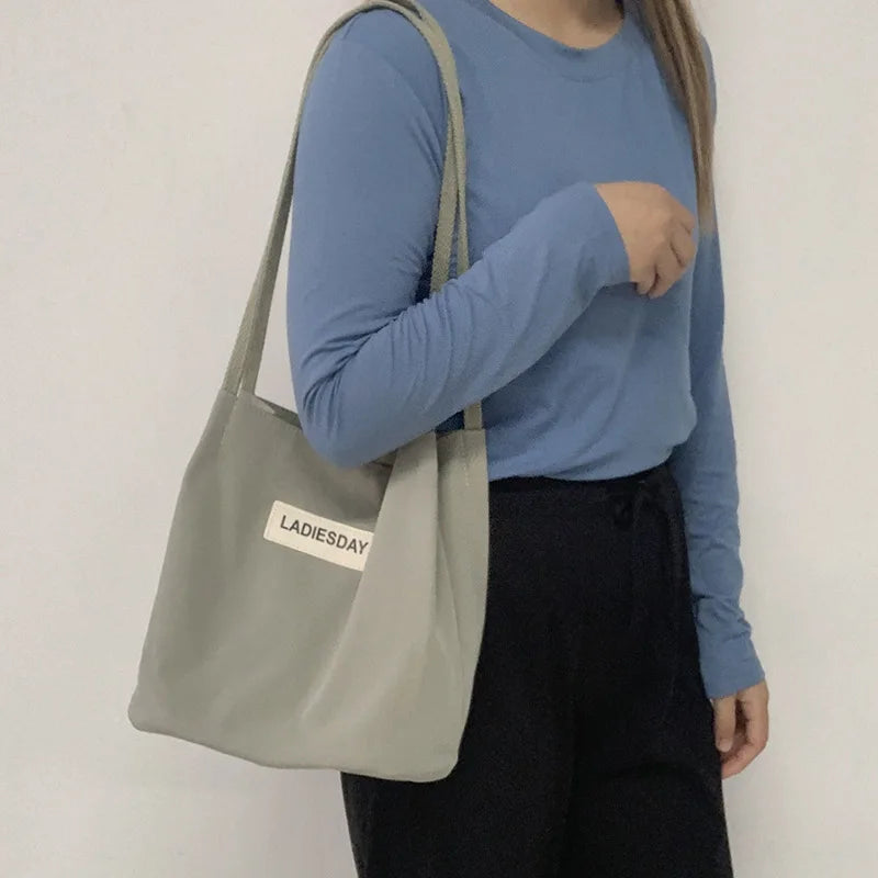 Nylon Waterproof Women Bucket Bag Solid Large Shoulder Shopping Bags