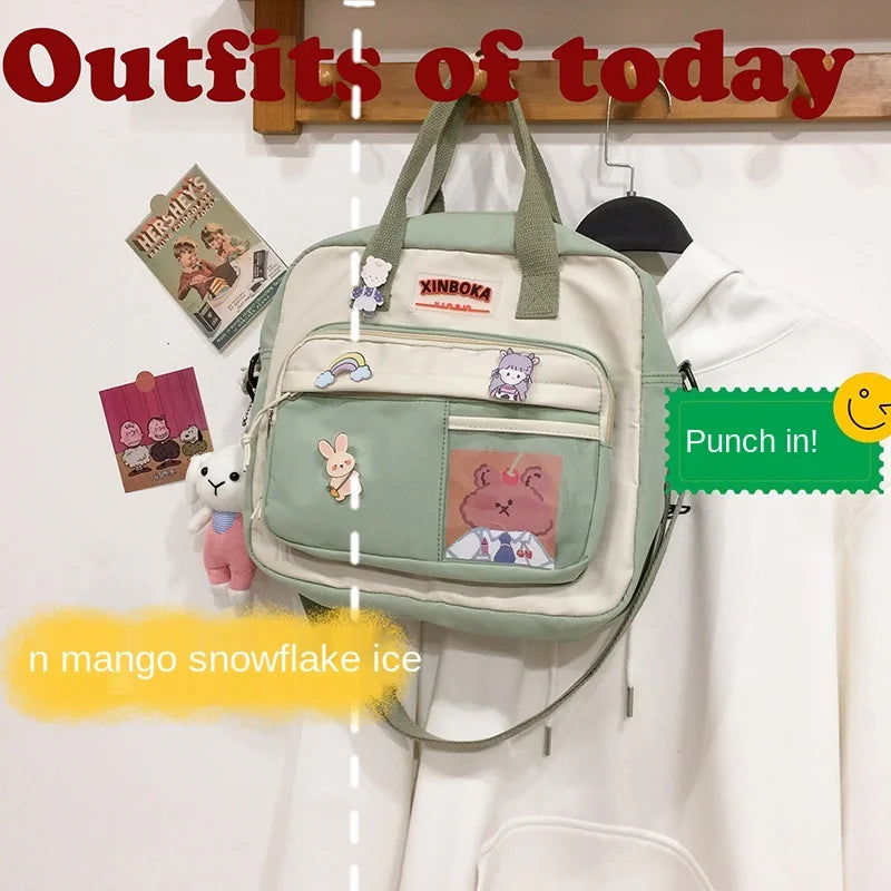 Nylon Shoulder Bags for Teen Girls Schoolbag Harajuku Student Tote Book Bags