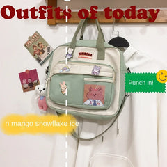 Nylon Shoulder Bags for Teen Girls Schoolbag Harajuku Student Tote Book Bags