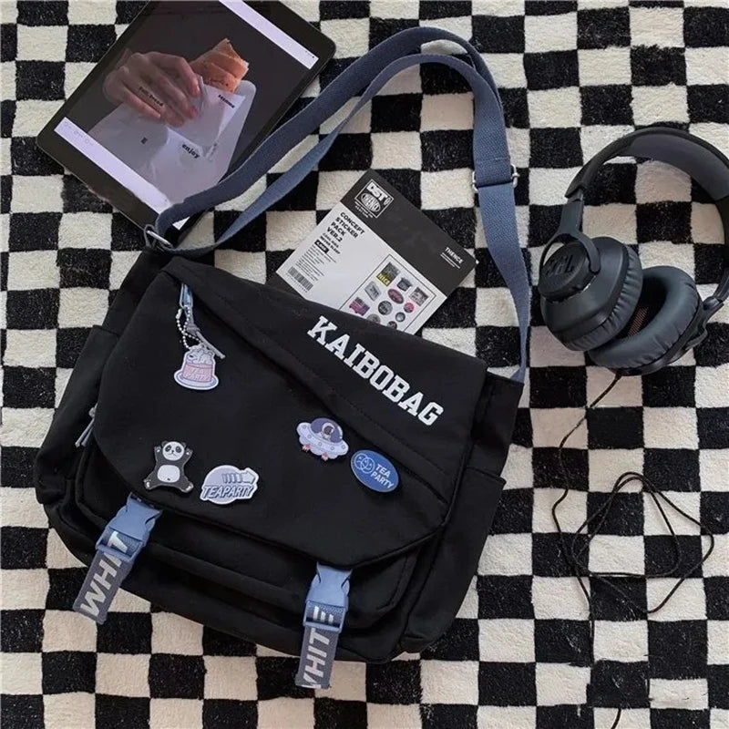 Nylon Waterproof Messenger Bag Large Capacity Vintage Punk Hip Hop Shoulder Bag
