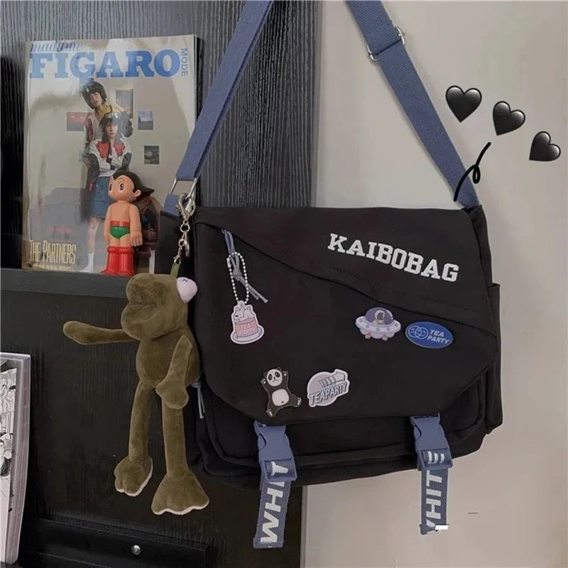 Nylon Waterproof Messenger Bag Large Capacity Vintage Punk Hip Hop Shoulder Bag