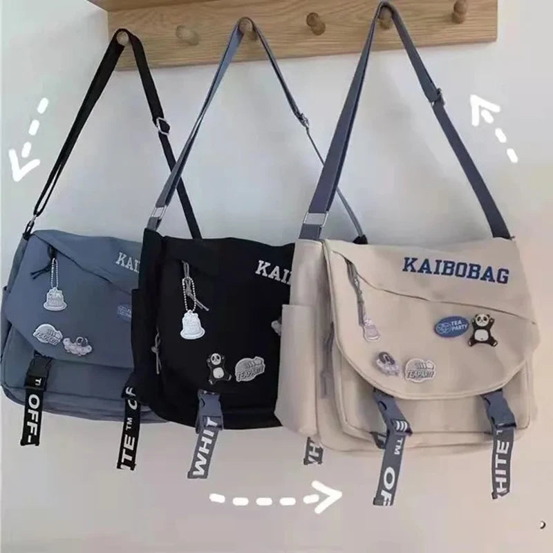 Nylon Waterproof Messenger Bag Large Capacity Vintage Punk Hip Hop Shoulder Bag