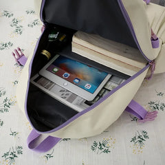 Canvas School Backpack Set Teen Girls Women College Laptop Bag