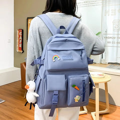 Canvas School Backpack Set Teen Girls Women College Laptop Bag