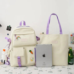 Canvas School Backpack Set Teen Girls Women College Laptop Bag
