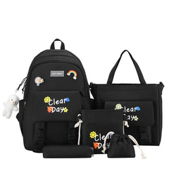 5pcs School Bags for Teen Girls Backpack Set Bookbag Shoulder Bag Pencil Bag