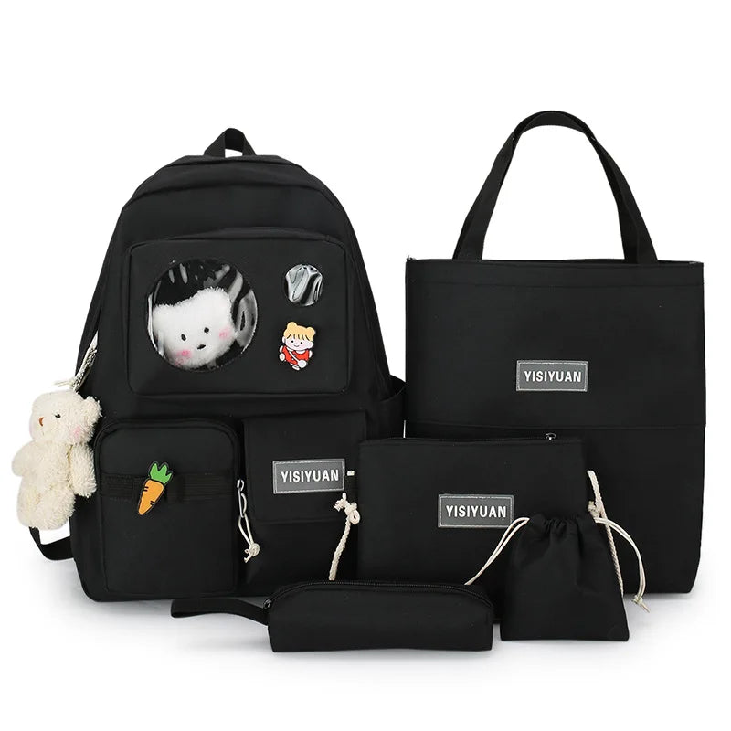 6pcs School Bags For Teenage Girls Kids College Student Laptop Backpack
