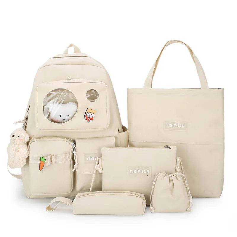 6pcs School Bags For Teenage Girls Kids College Student Laptop Backpack