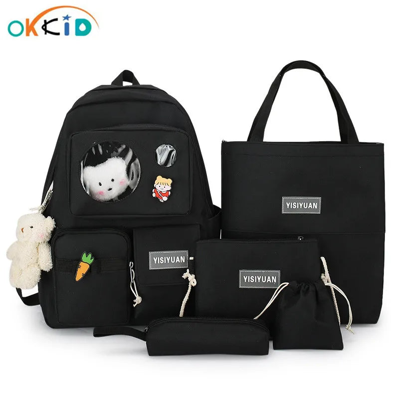 6pcs School Bags For Teenage Girls Kids College Student Laptop Backpack